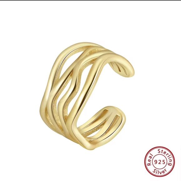 ENA 925 14k over Sterling Silver Elegant Wavy Design Ring - Picture 1 of 6